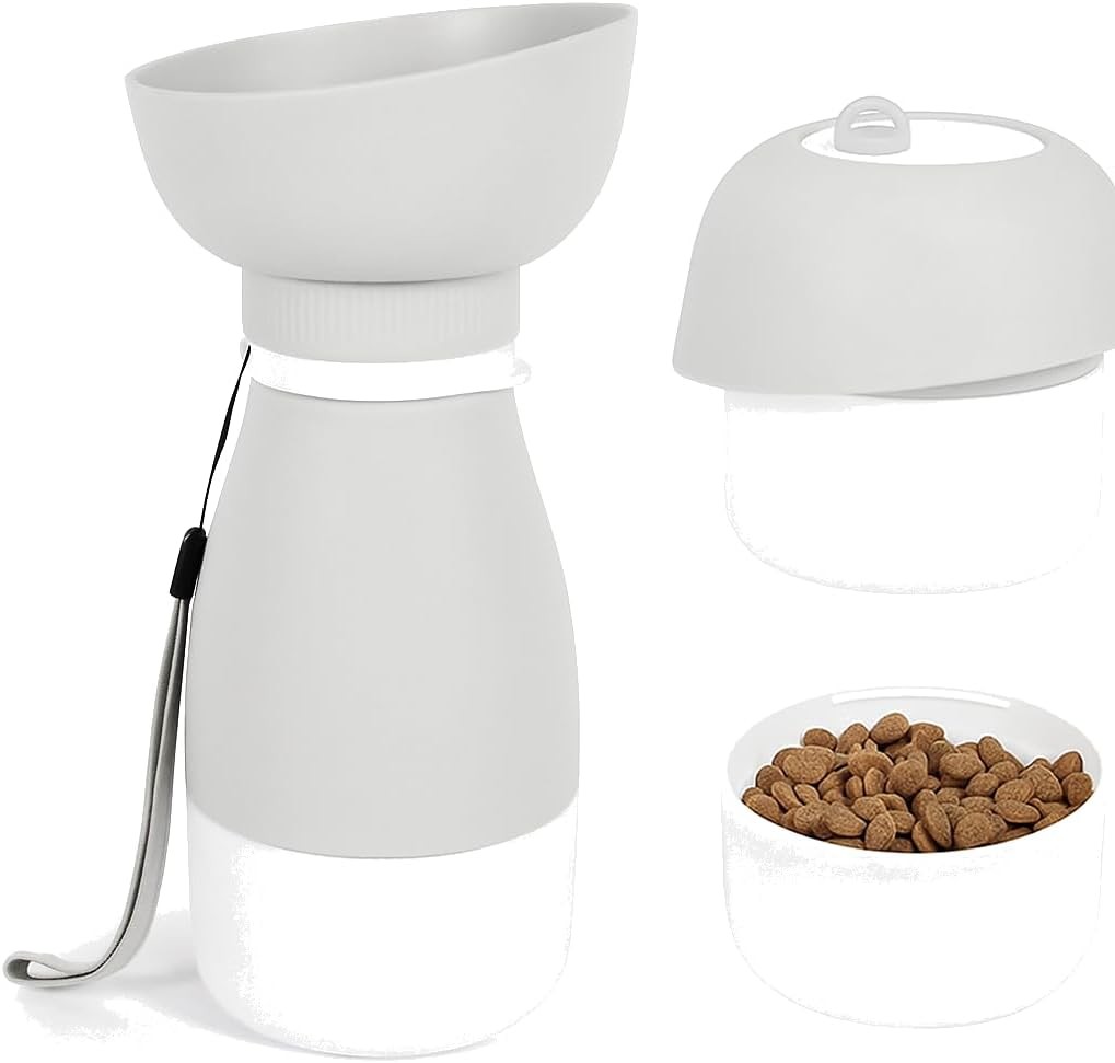 Portable Dog Water Bottle with 600ml Food Compartment